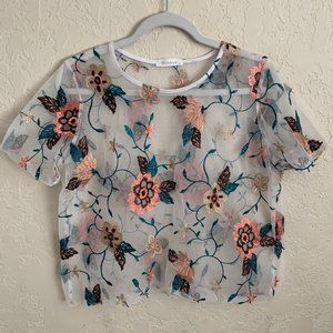 Women’s Sheer Floral Embroidered Top - Size Medium